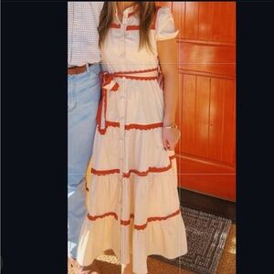 Elegant Cream and Red Women's Dress